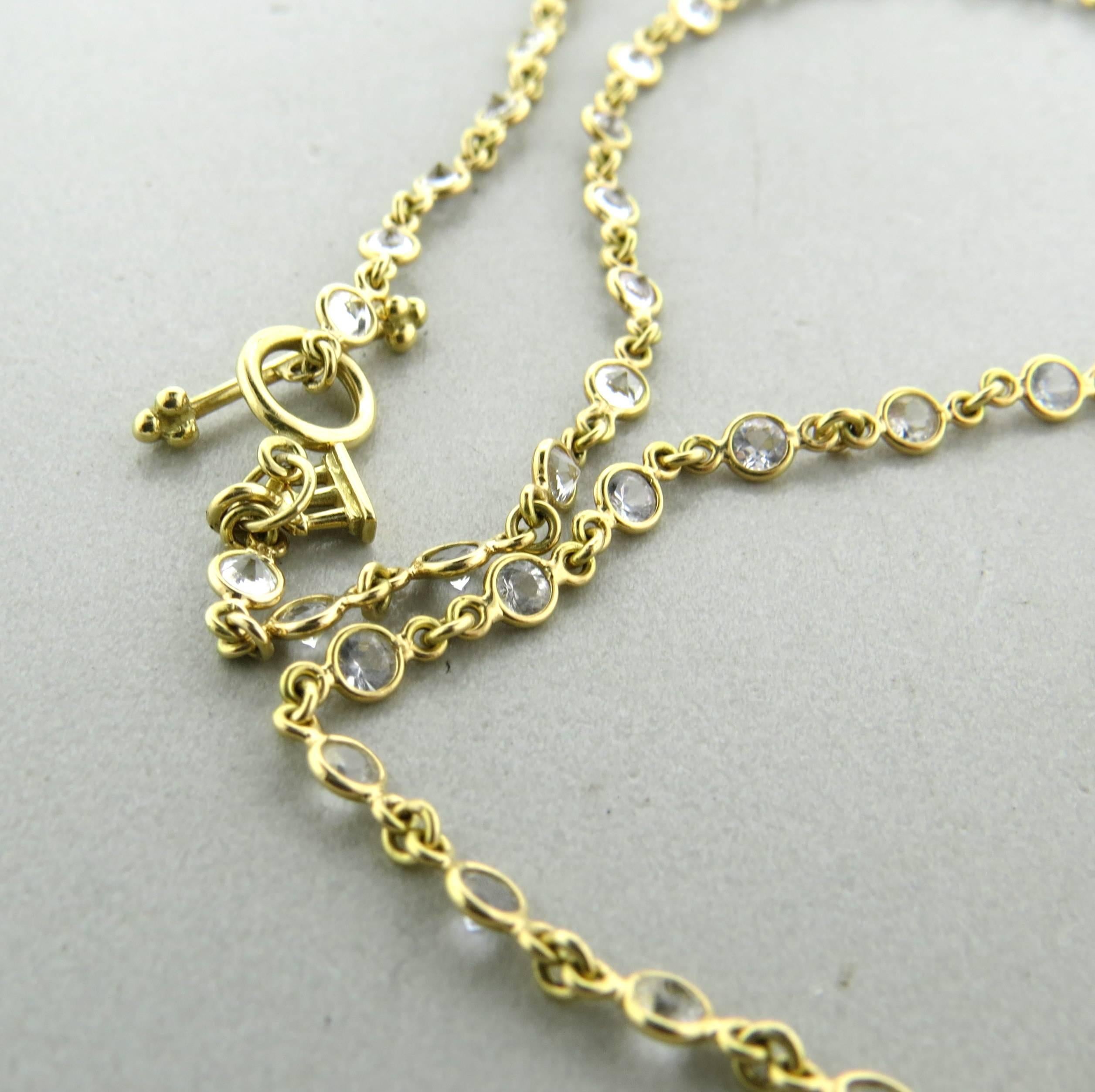 Zarte Halskette aus 18 Karat Gelbgold:: gefertigt von Temple St. Clair:: mit 11::68 ct in weißen Saphiren. Halskette ist 23 1/2
