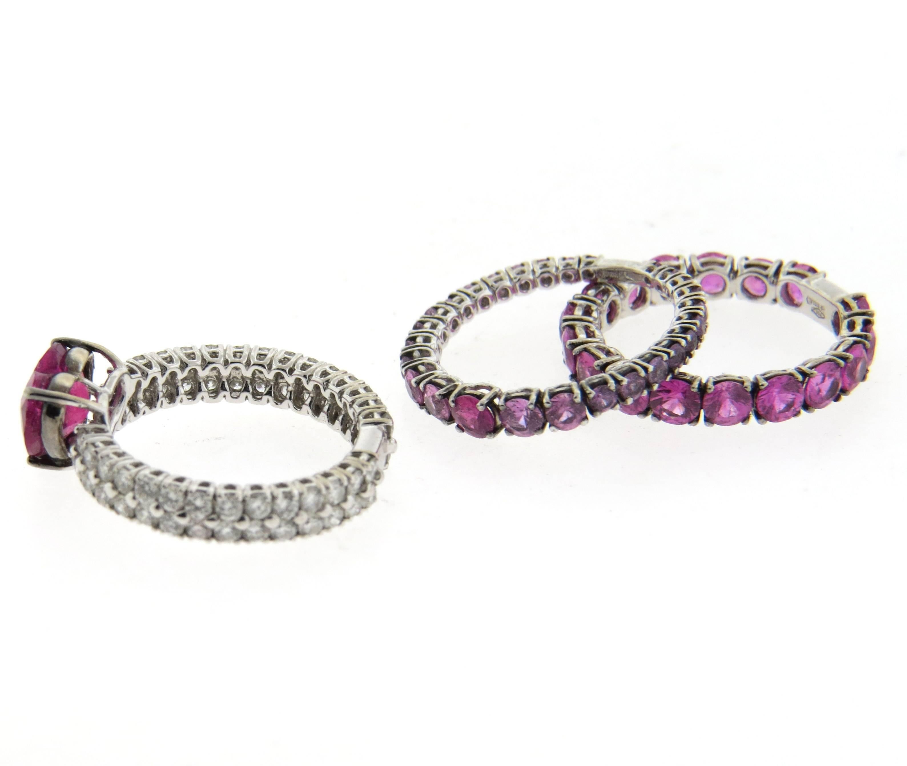 Marco Valente Sapphire Rubellite Diamond Gold Stackable Ring Set 2