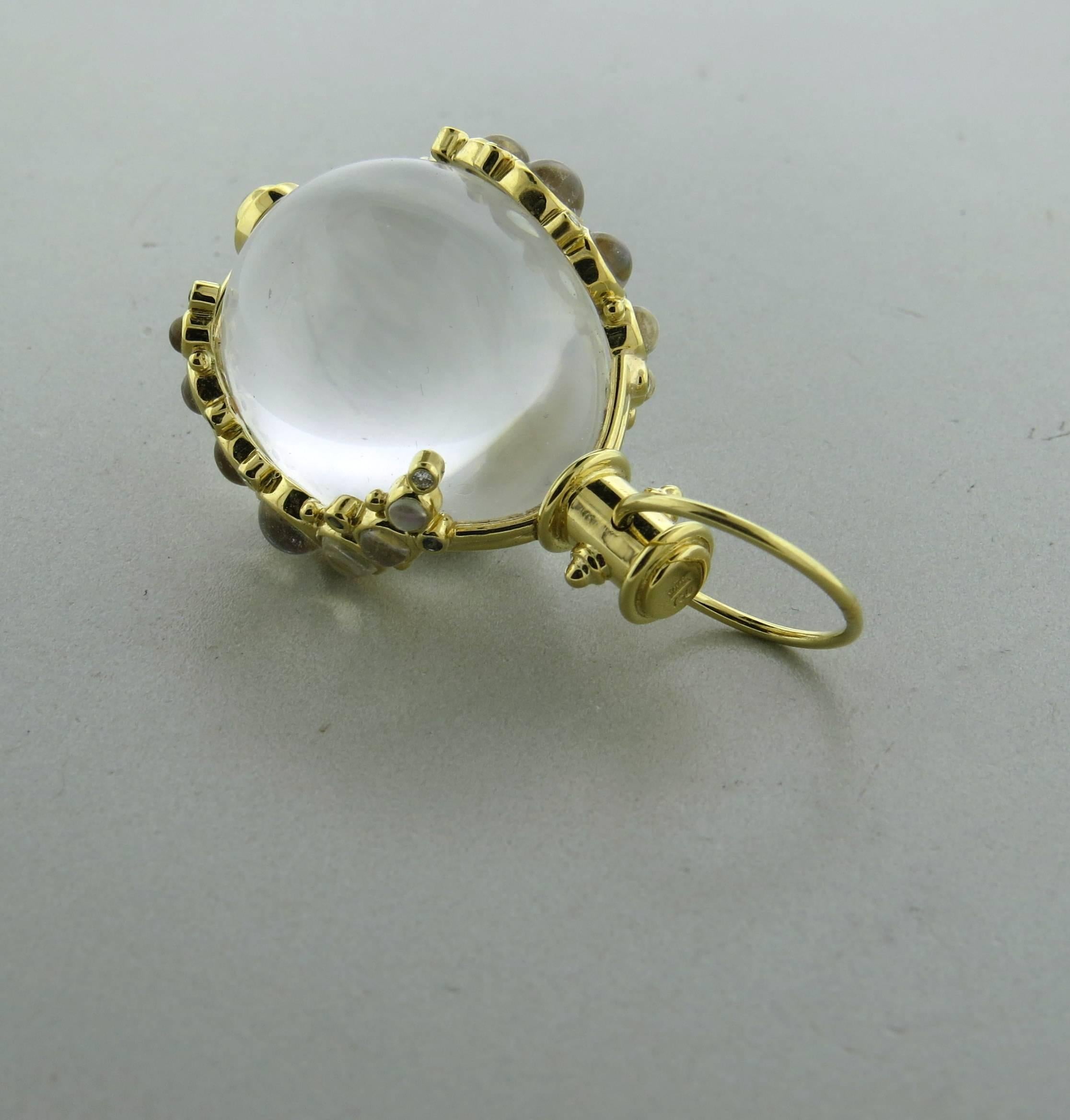 Women's Temple St. Clair Crystal Tanzanite Sapphire Diamond Gold Amulet Pendant 
