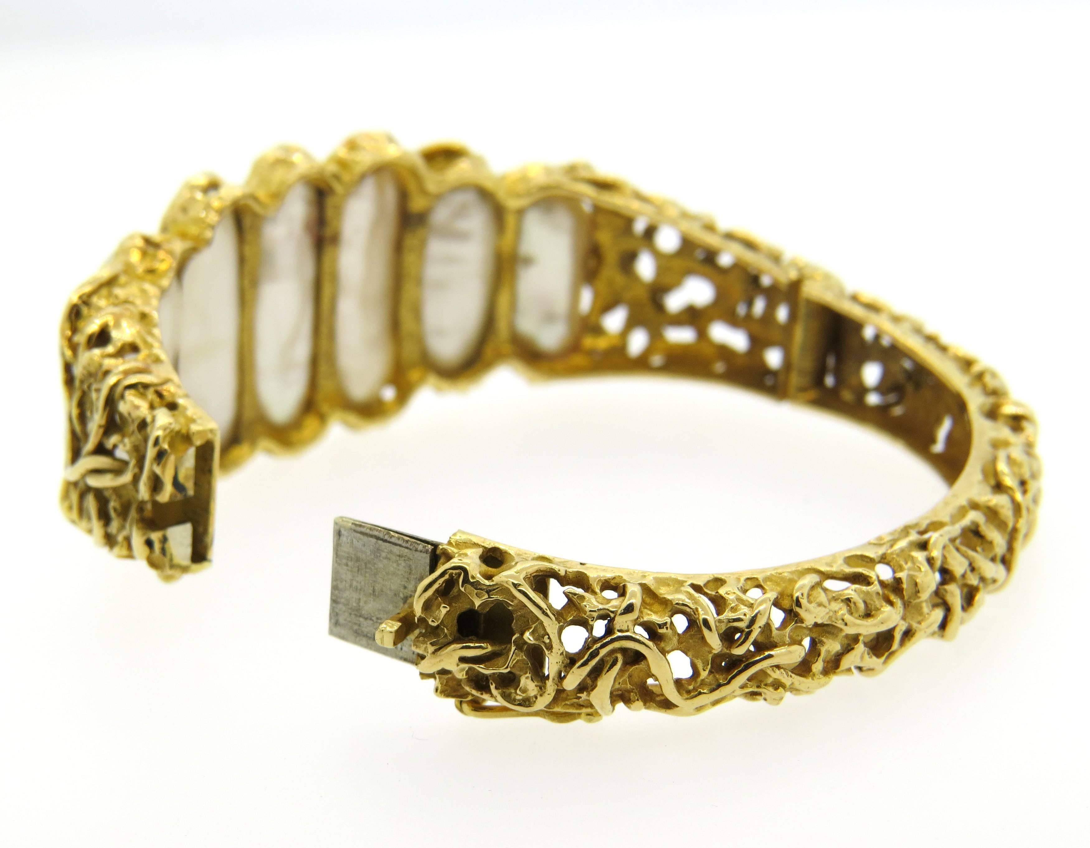 Brinkhaus Naturalistic Freshwater Pearl Gold Bangle Bracelet 1