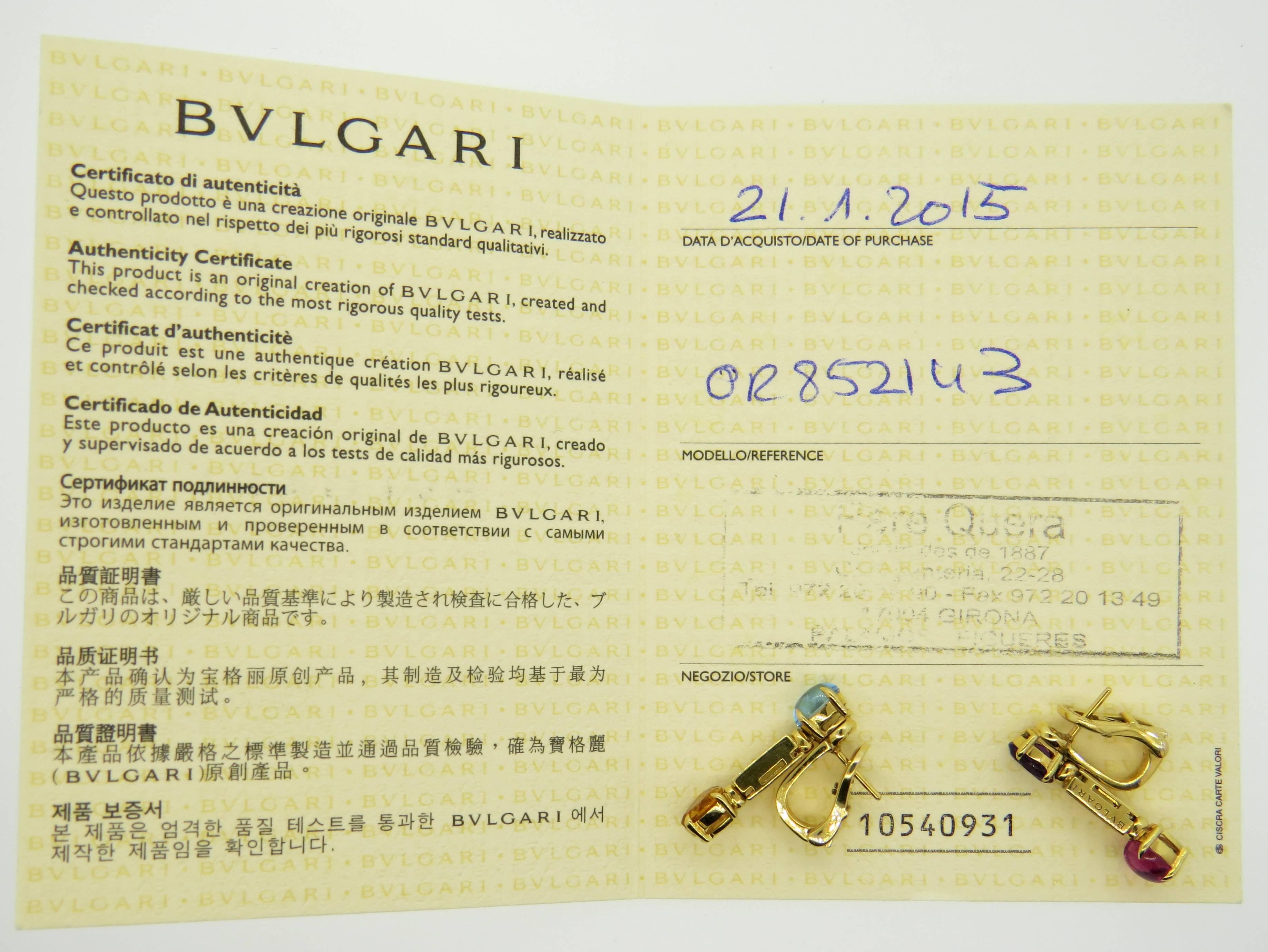 Bulgari Allegra Multi Gemstone Diamond Gold Earrings In Excellent Condition In Lambertville, NJ