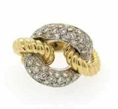 Bold Diamond Two Color Gold Knot Ring