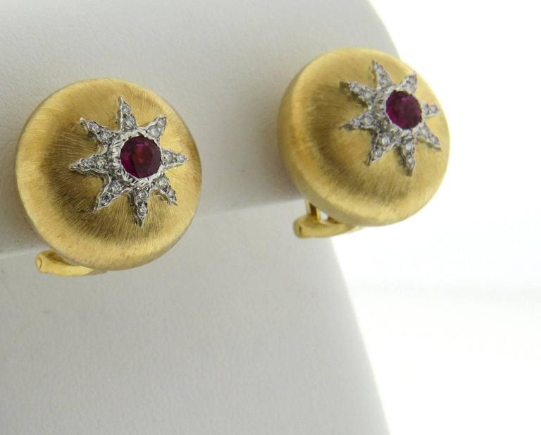 Buccellati Gold Ruby Button Earrings at 1stDibs