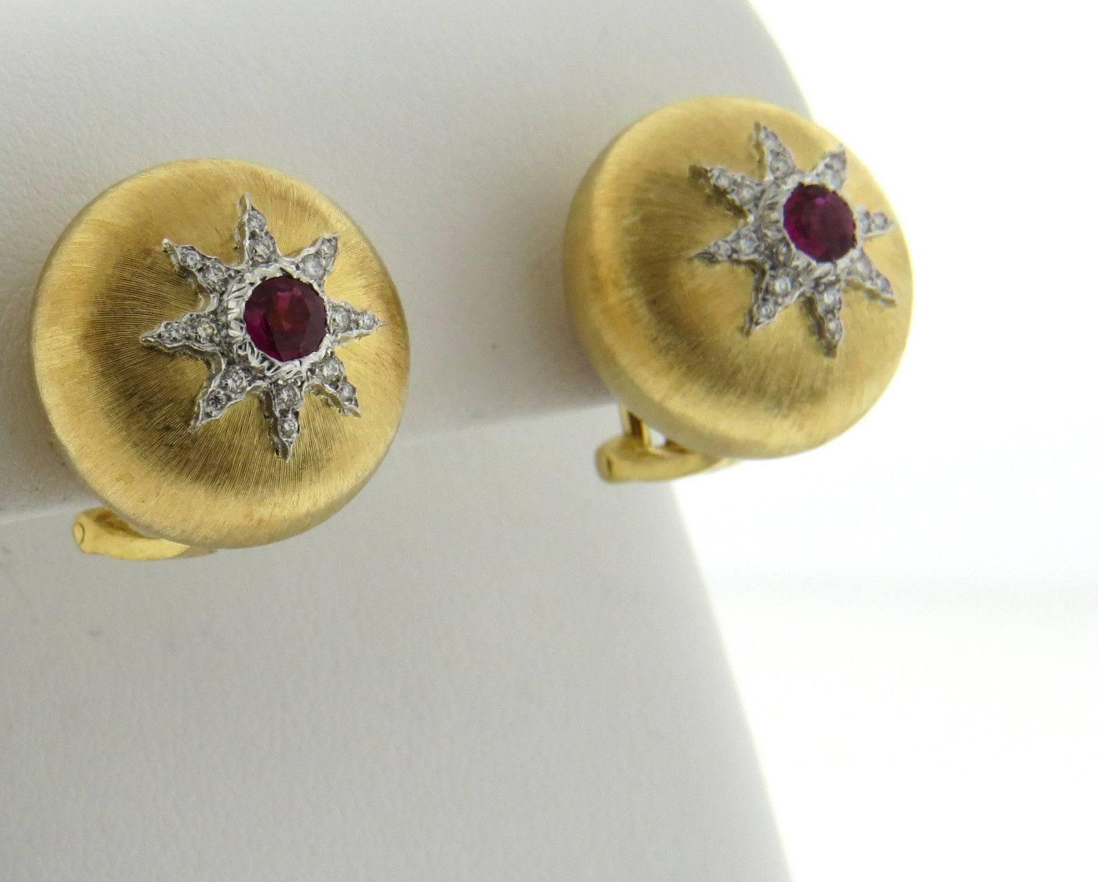 Round Cut Buccellati Gold Ruby Button Earrings