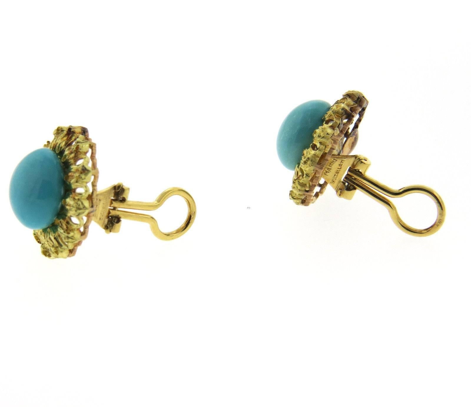 Mario Buccellati Turquoise Gold Earrings In Excellent Condition In Lambertville, NJ
