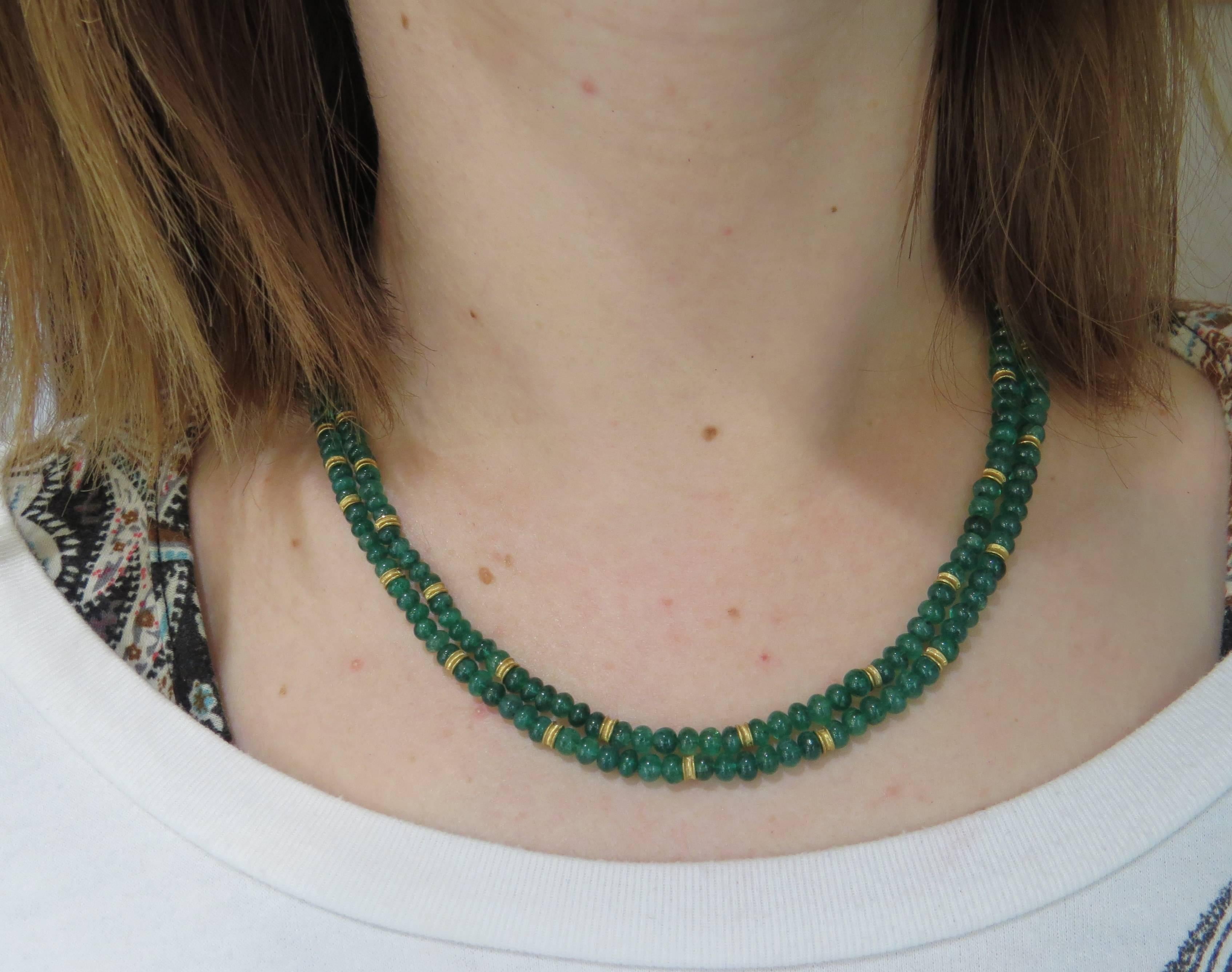 Buccellati Emerald Diamond Gold Bead Two Strand Necklace  2