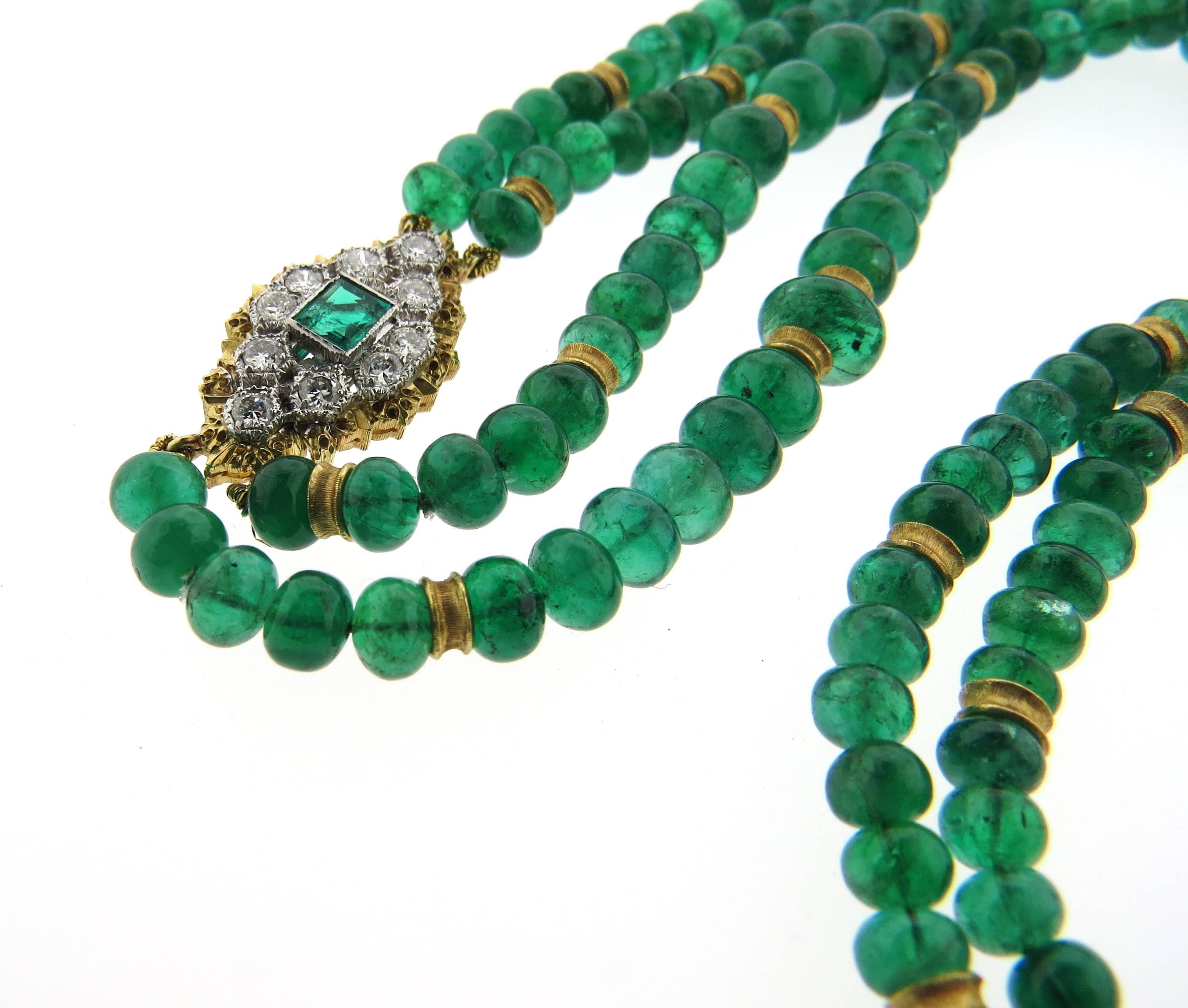 Buccellati Emerald Diamond Gold Bead Two Strand Necklace  1