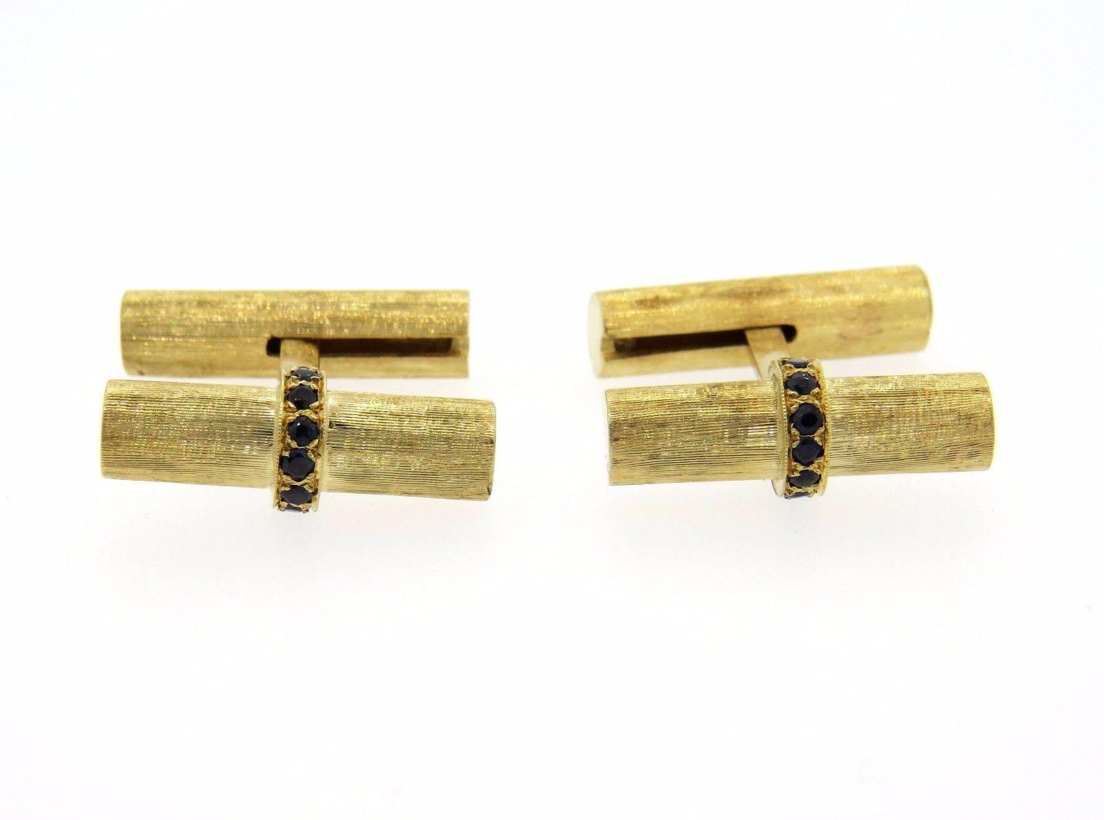 Men's Mid Century Sapphire Gold Bar Cufflinks