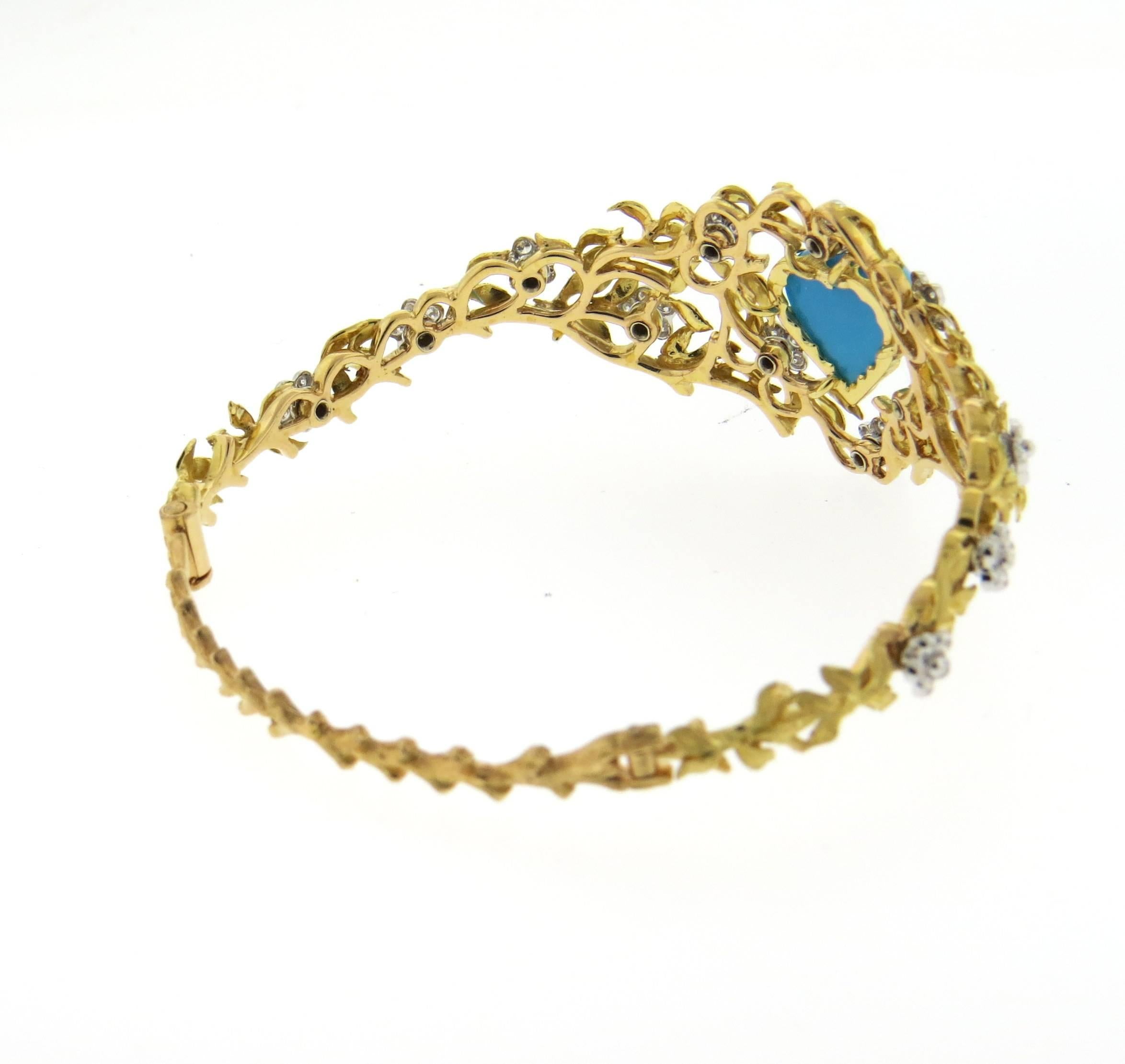 Buccellati Turquoise Diamond Gold Bangle Bracelet  2