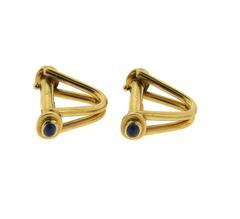 French Mid Century Sapphire Gold Stirrup Cufflinks