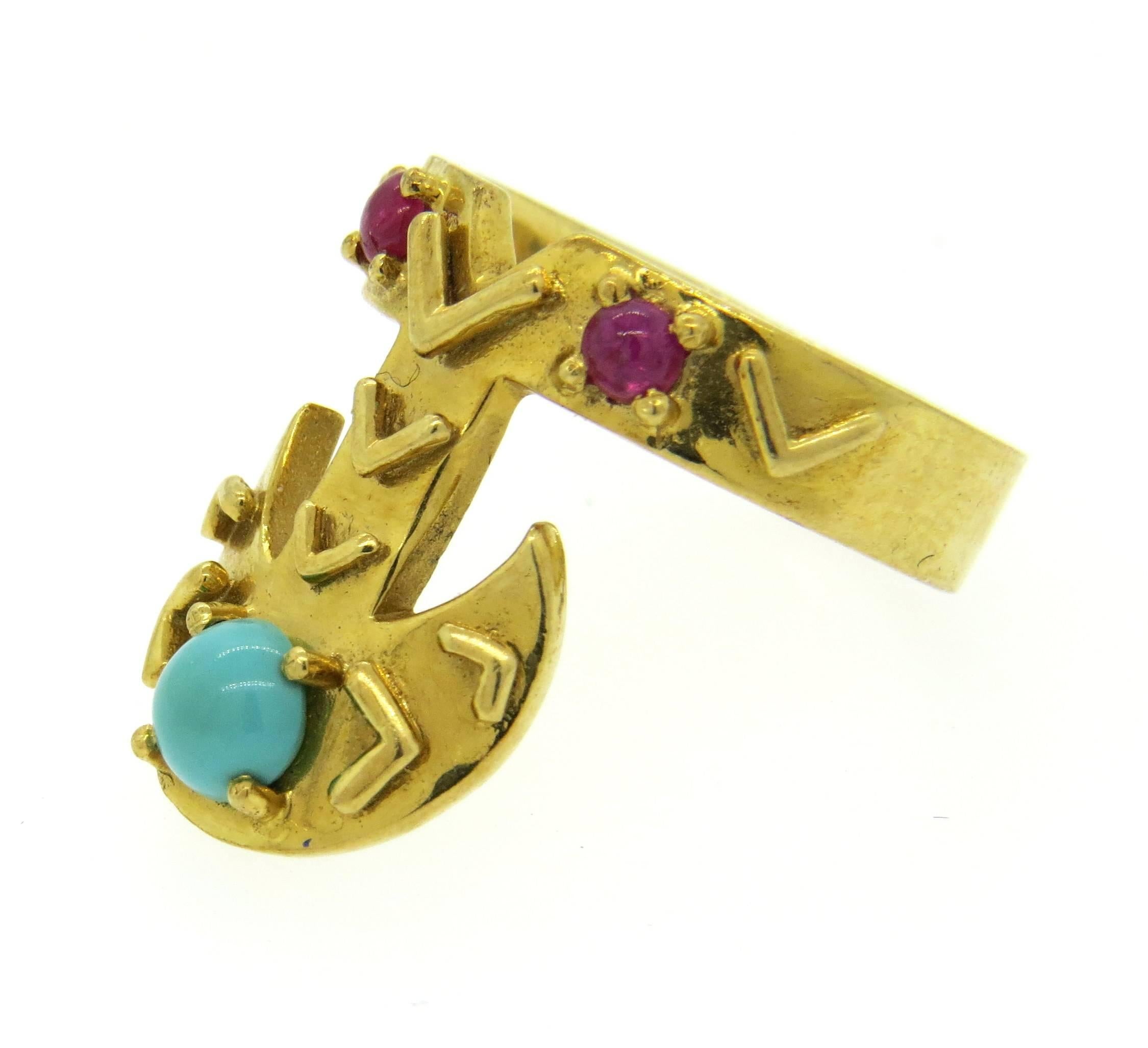 1960s Cartier Turquoise Ruby Gold Ring In Excellent Condition In Lambertville, NJ