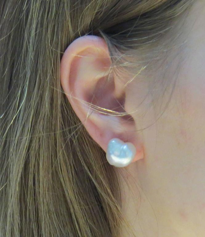 Tiffany And Co Large Keshi Pearl Gold Stud Earrings At 1stdibs Large Keshi Pearl Gold Stud Earrings In Excellent Condition For