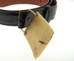 Larry Golsh Native American Cherokee Turquoise Gold Buckle Leather Belt