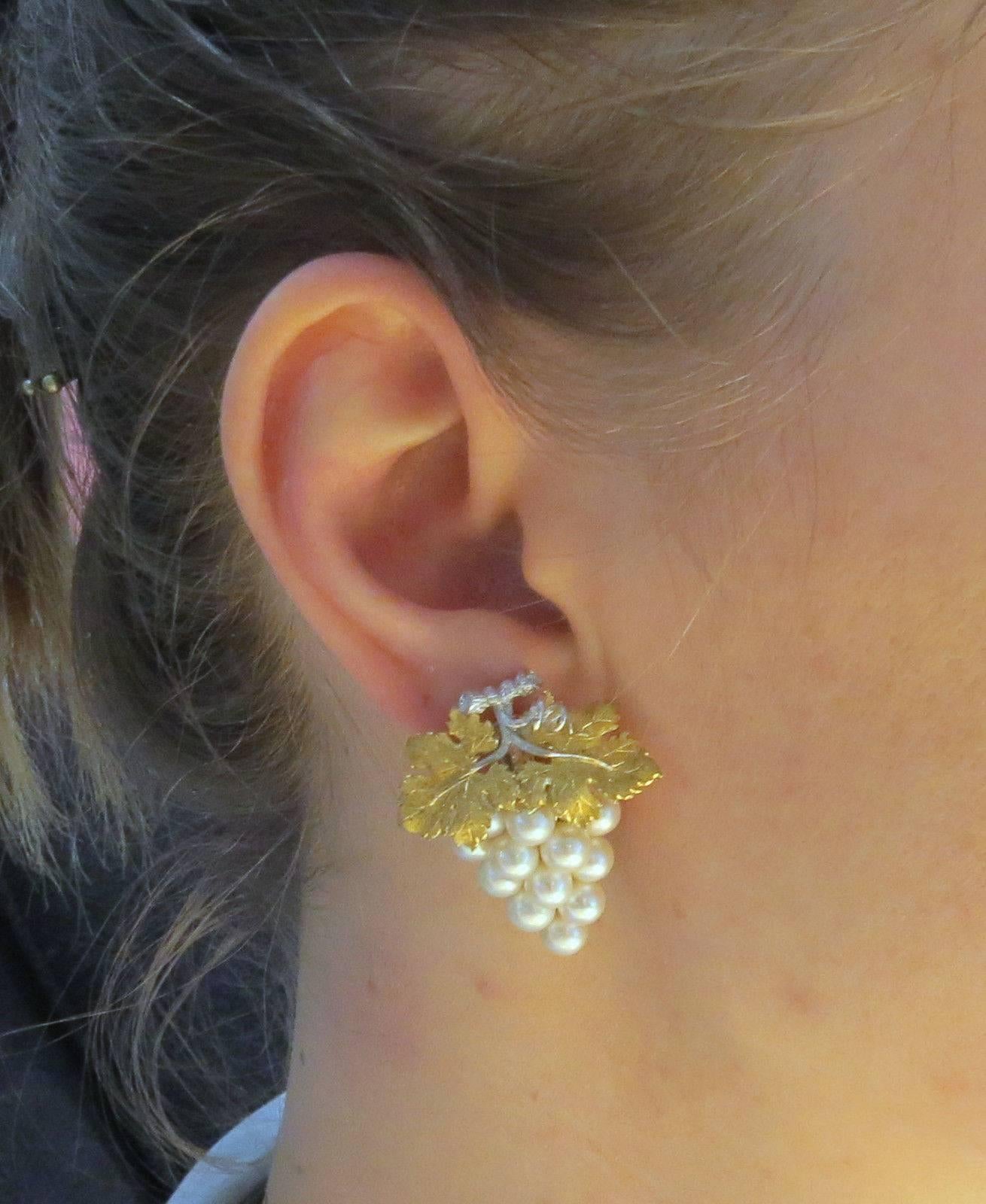Buccellati Perlen Gold Weinrebe Ohrringe im Zustand „Hervorragend“ in Lambertville, NJ