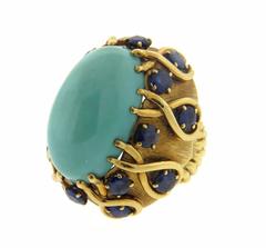 1960s David Webb Turquoise Sapphire Gold Dome Ring
