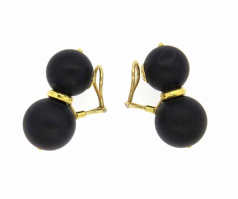 Andrew Clunn Jet Gold Double Ball Earrings at 1stDibs