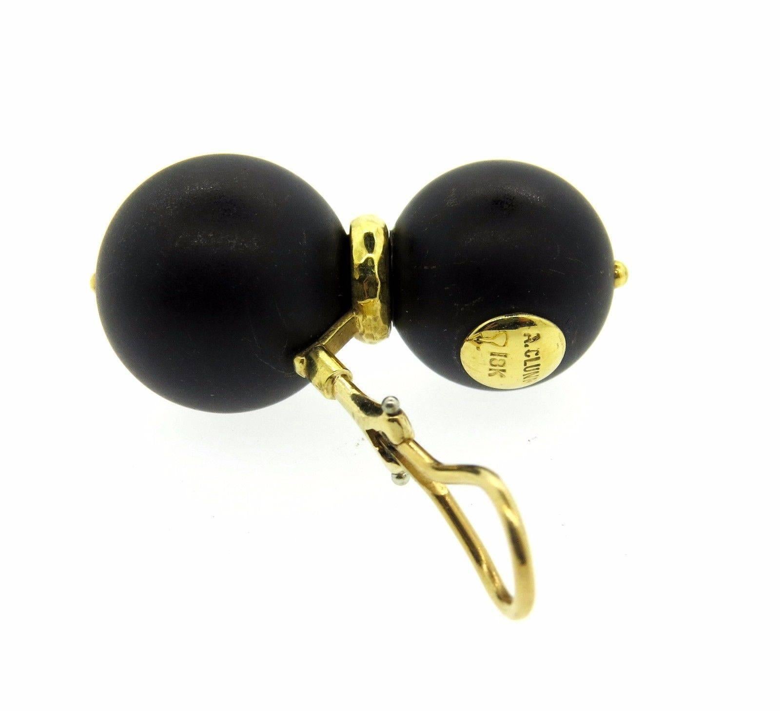 Andrew Clunn Jet Gold Double Ball Earrings In Excellent Condition In Lambertville, NJ