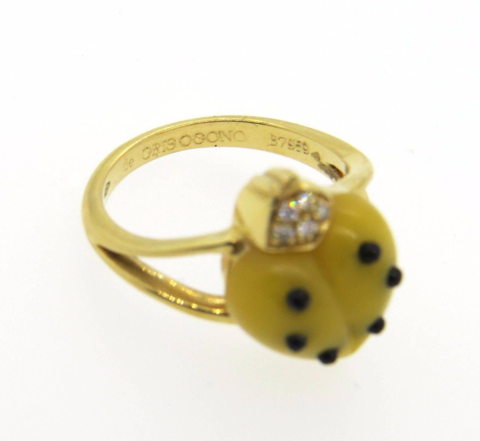 Women's de Grisogono Animaux Agate Onyx Diamond Gold Ladybug Ring