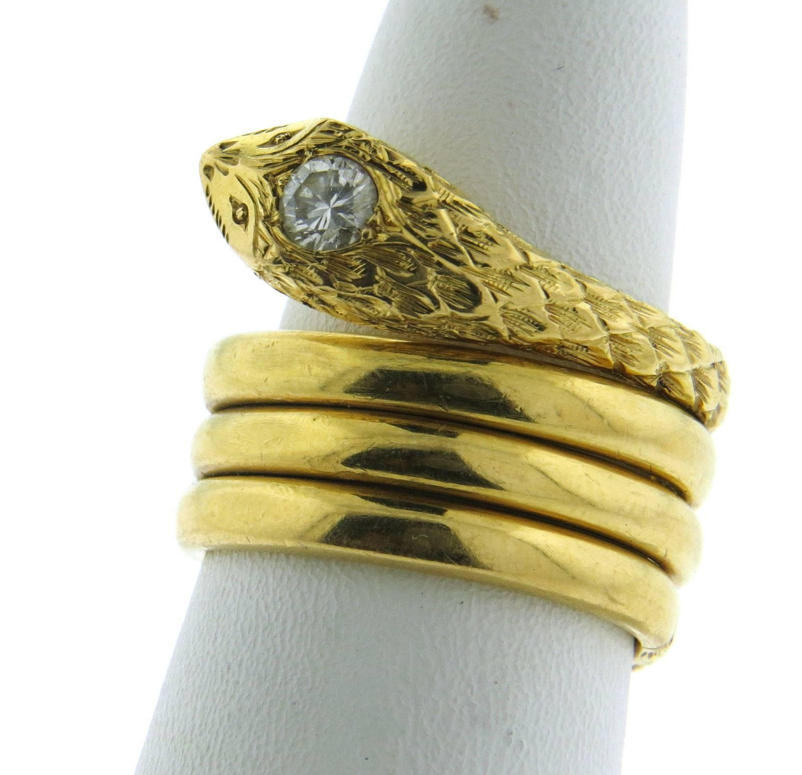 Diamond Gold Snake Wrap Ring In Excellent Condition In Lambertville, NJ