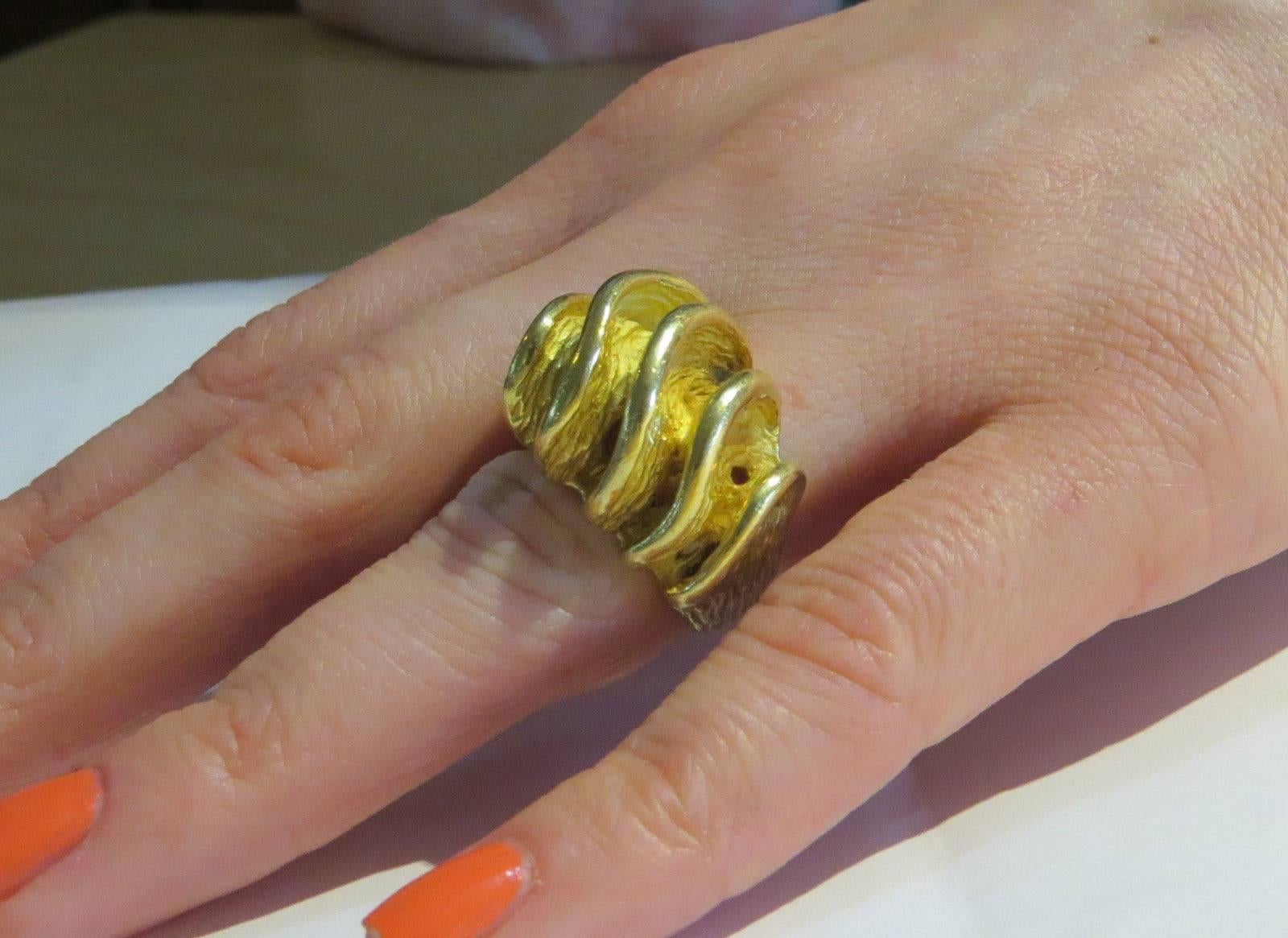 Women's 1970s Henry Dunay Gold Textured Wave Dome Ring