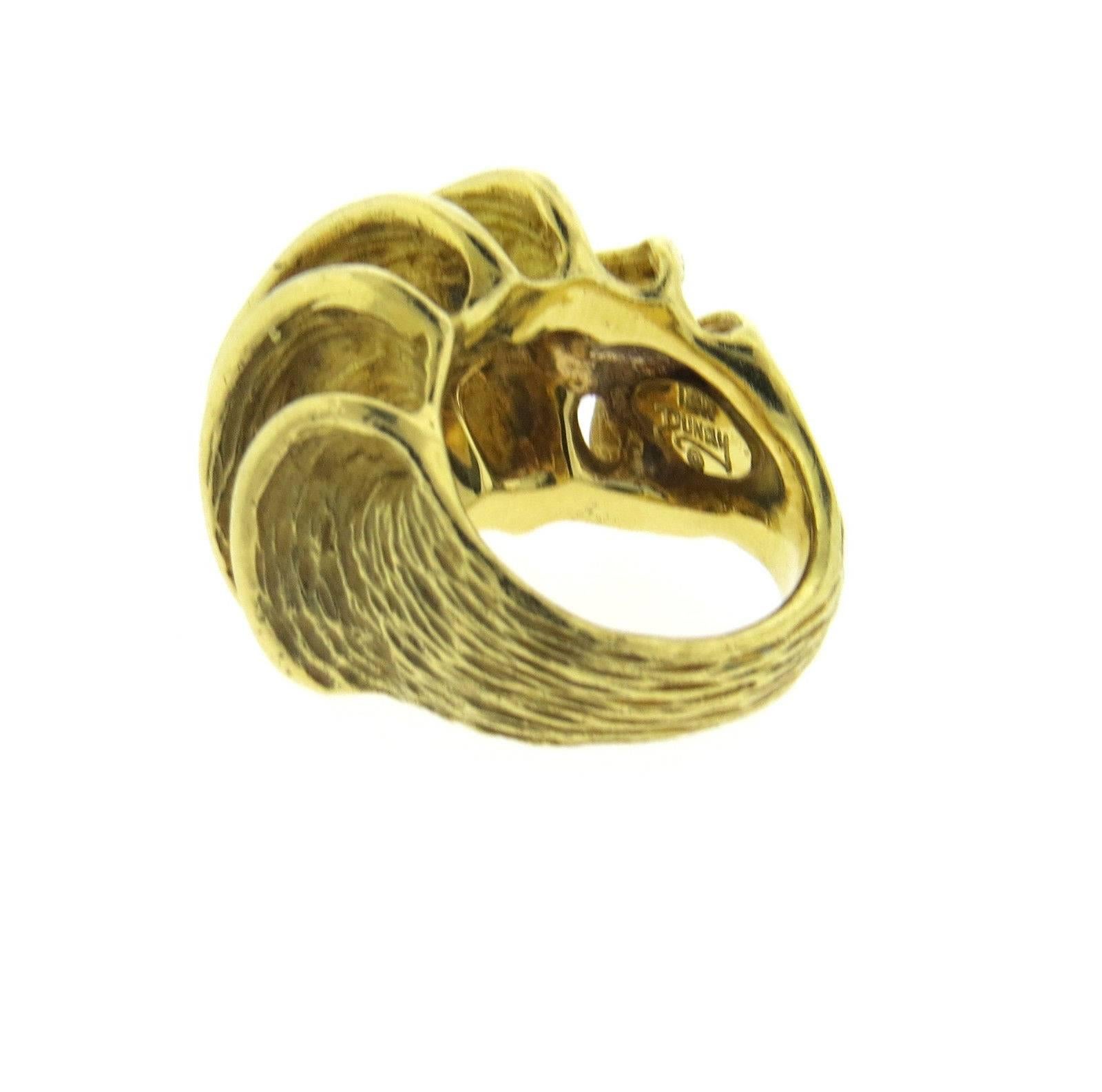1970s Henry Dunay Gold Textured Wave Dome Ring 1
