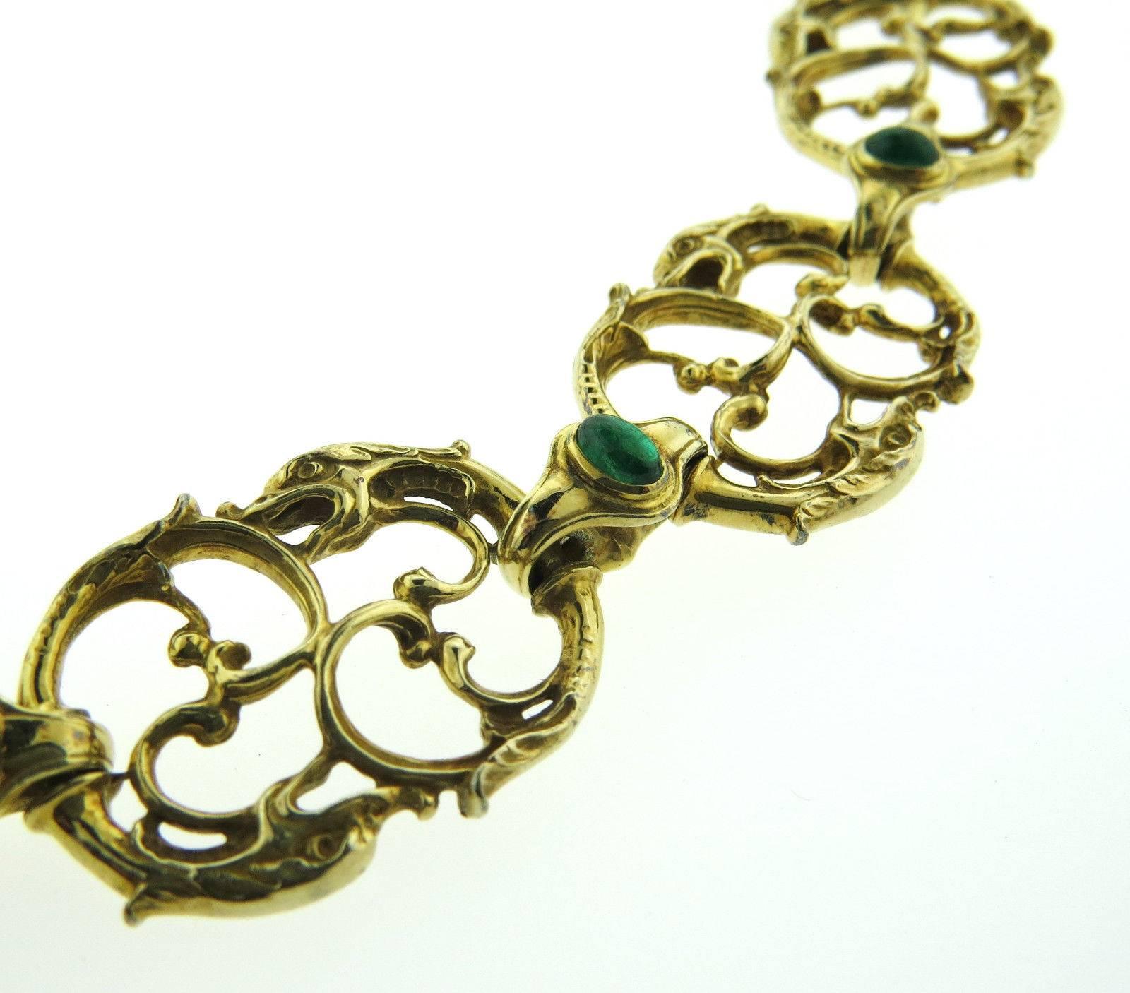 Paul Lantuch Emerald Diamond Gold Snake Link Necklace In Excellent Condition In Lambertville, NJ