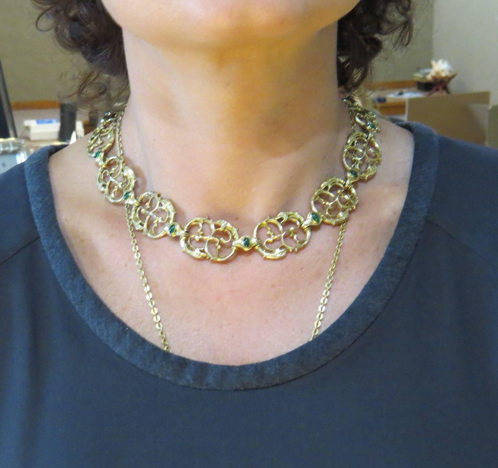 Women's Paul Lantuch Emerald Diamond Gold Snake Link Necklace