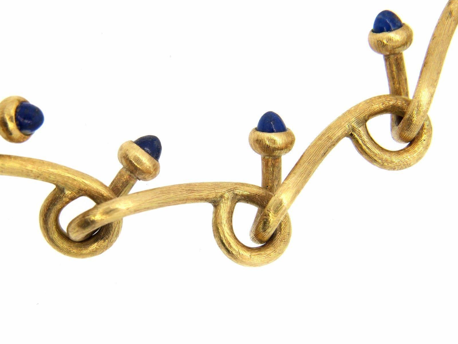 1960s Italian Sodalite Gold Acorn Necklace In Excellent Condition In Lambertville, NJ