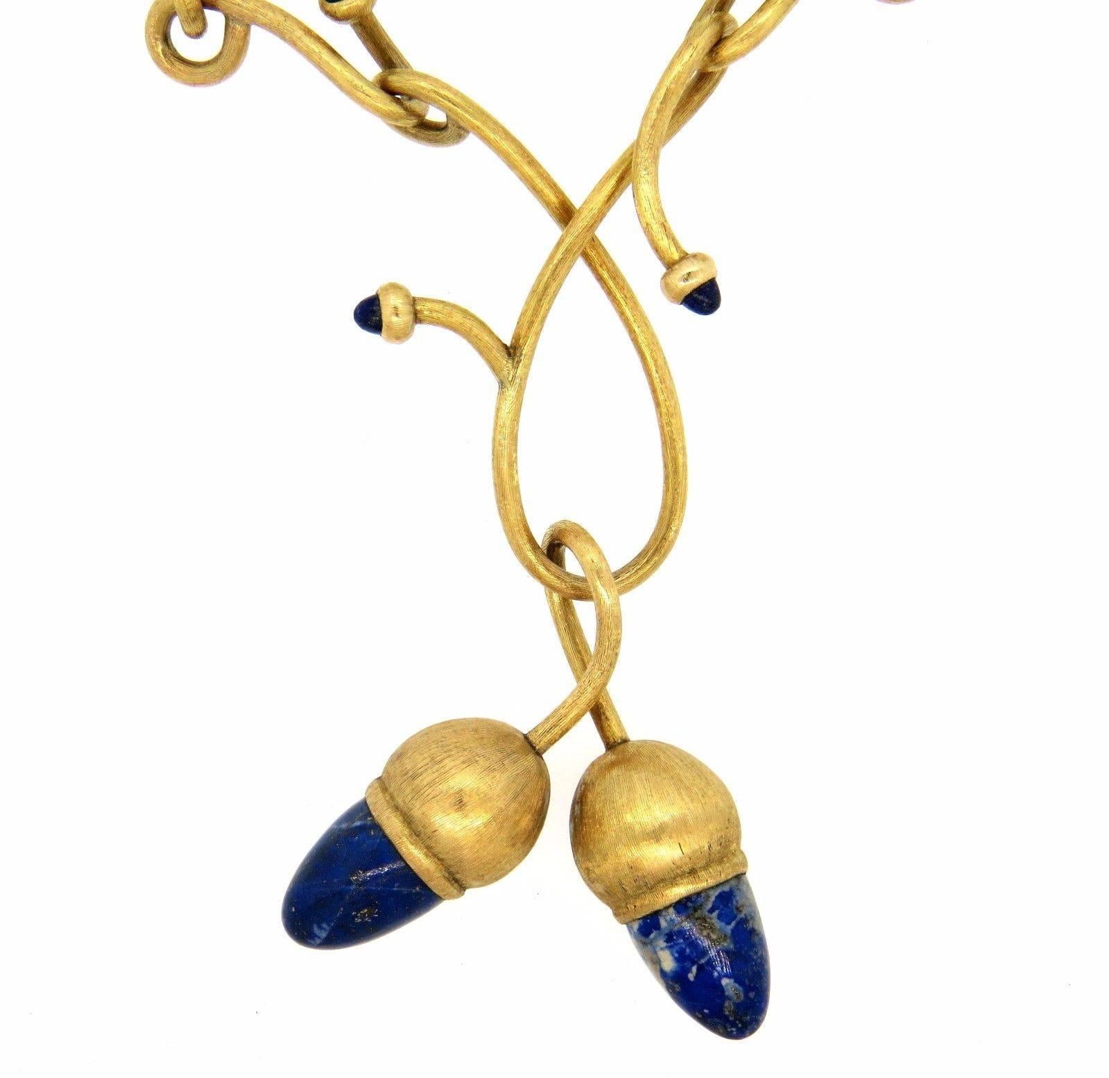 1960s Italian Sodalite Gold Acorn Necklace 1