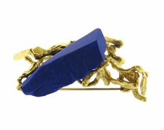 Julia Plana Handcrafted Lapis Gold Brooch Pin