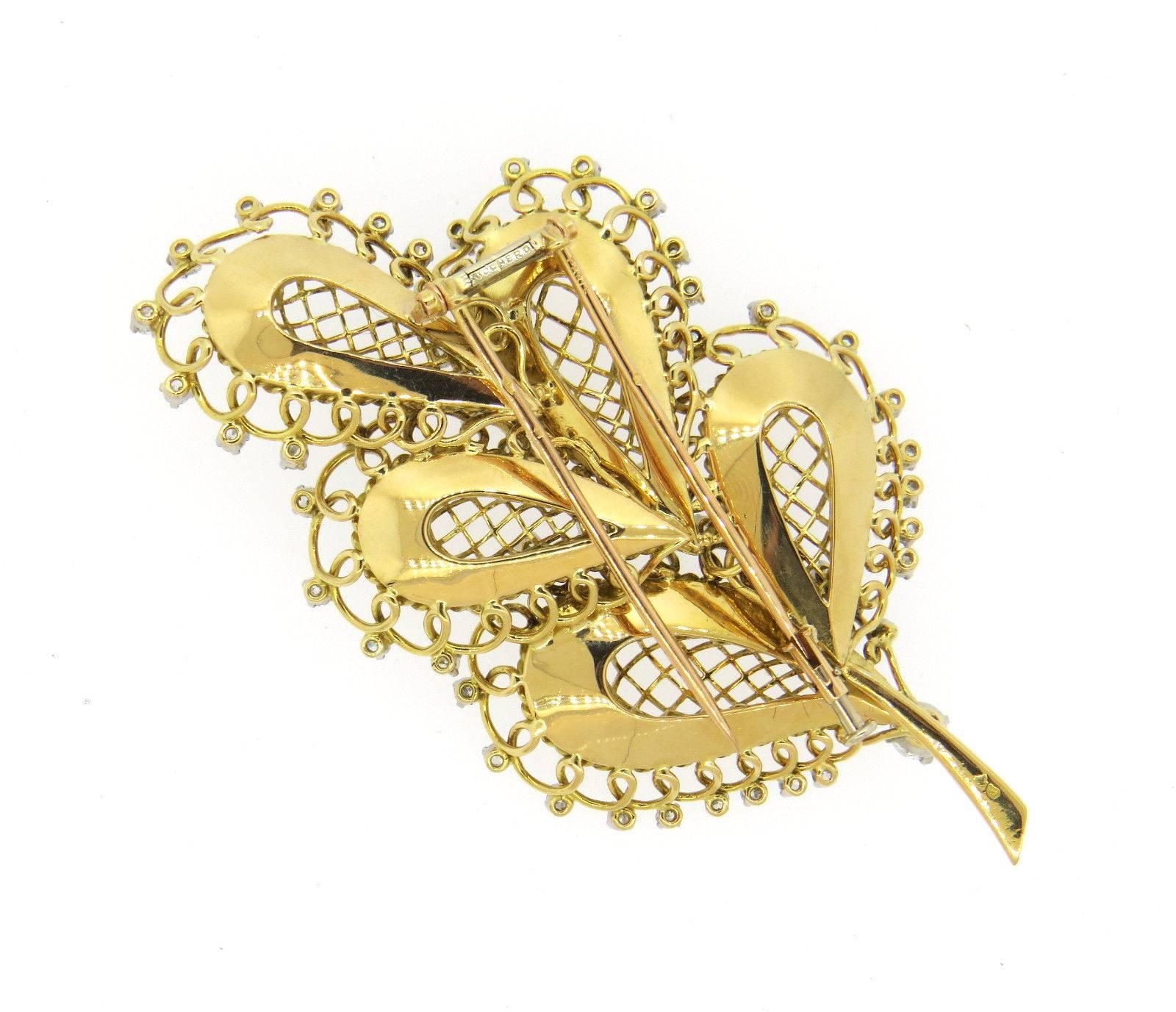 Boucheron Paris Retro Large Diamond Gold Brooch Pin 1