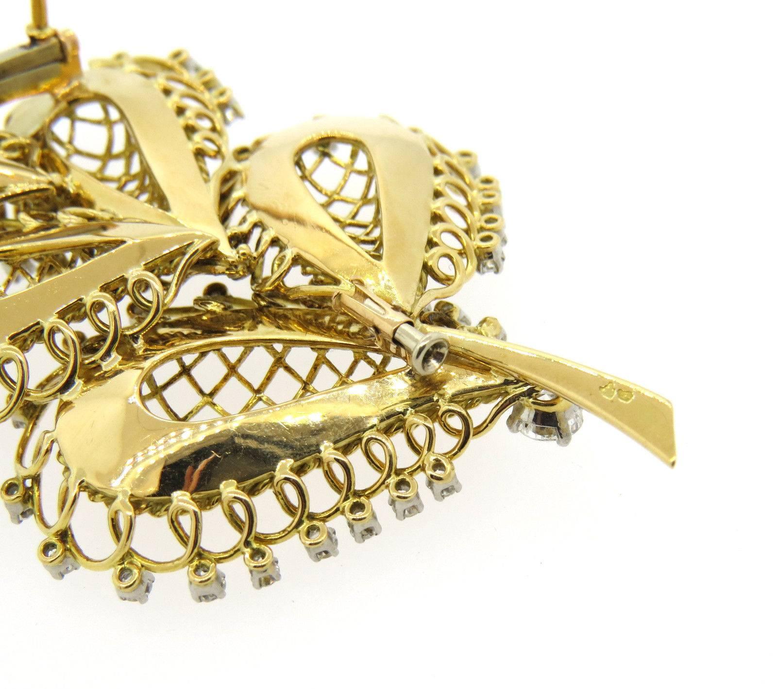 Women's Boucheron Paris Retro Large Diamond Gold Brooch Pin