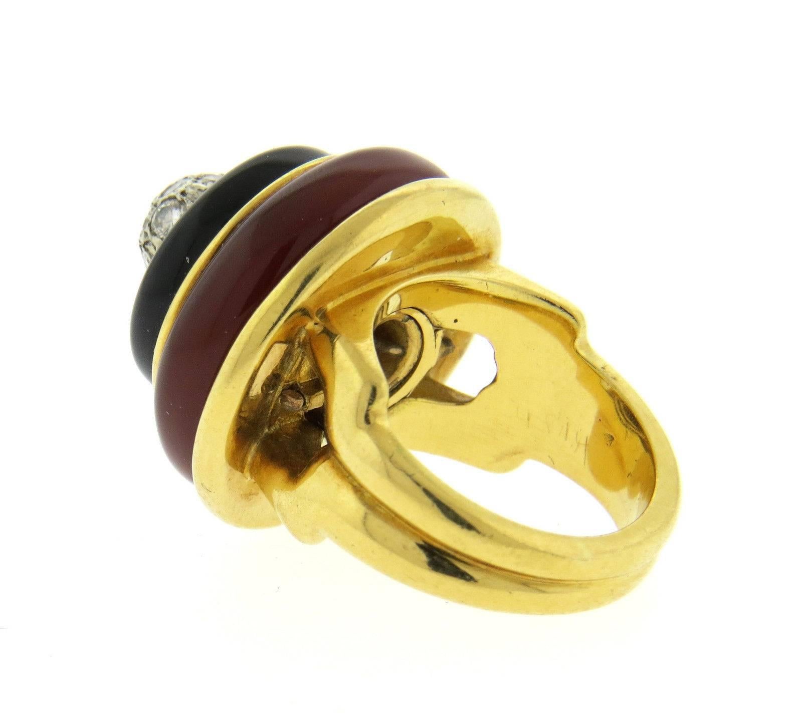 Tiffany & Co. Carnelian Onyx Diamond Gold Ring In Excellent Condition In Lambertville, NJ