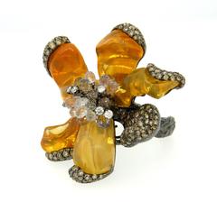 Impressive Arunashi Fire Opal Sapphire Diamond Gold Large Wild Orchid Ring