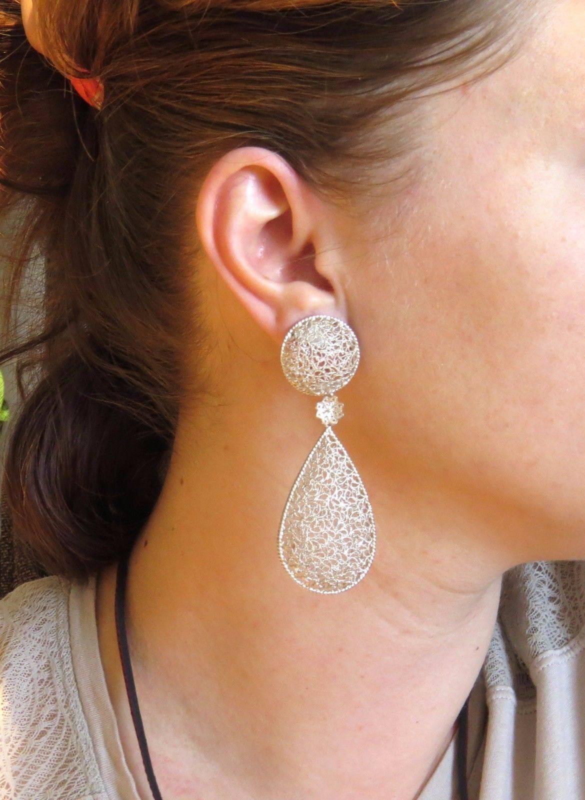 Women's Buccellati Filidoro Silver Floral Teardrop Large Openwork Earrings