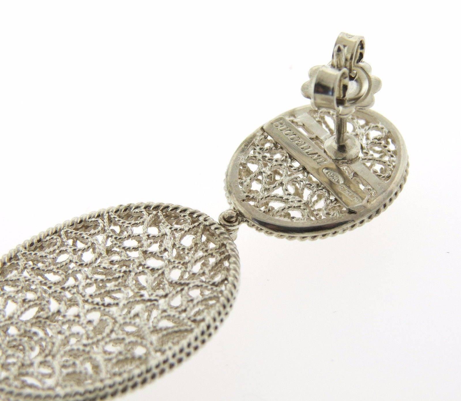 Buccellati Filidoro Silver Double Oval Drop Openwork Earrings In Excellent Condition In Lambertville, NJ