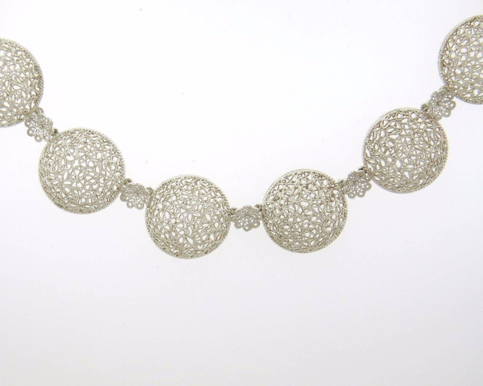 Women's Buccellati Filidoro Silver Openwork Floral Circle Station Necklace