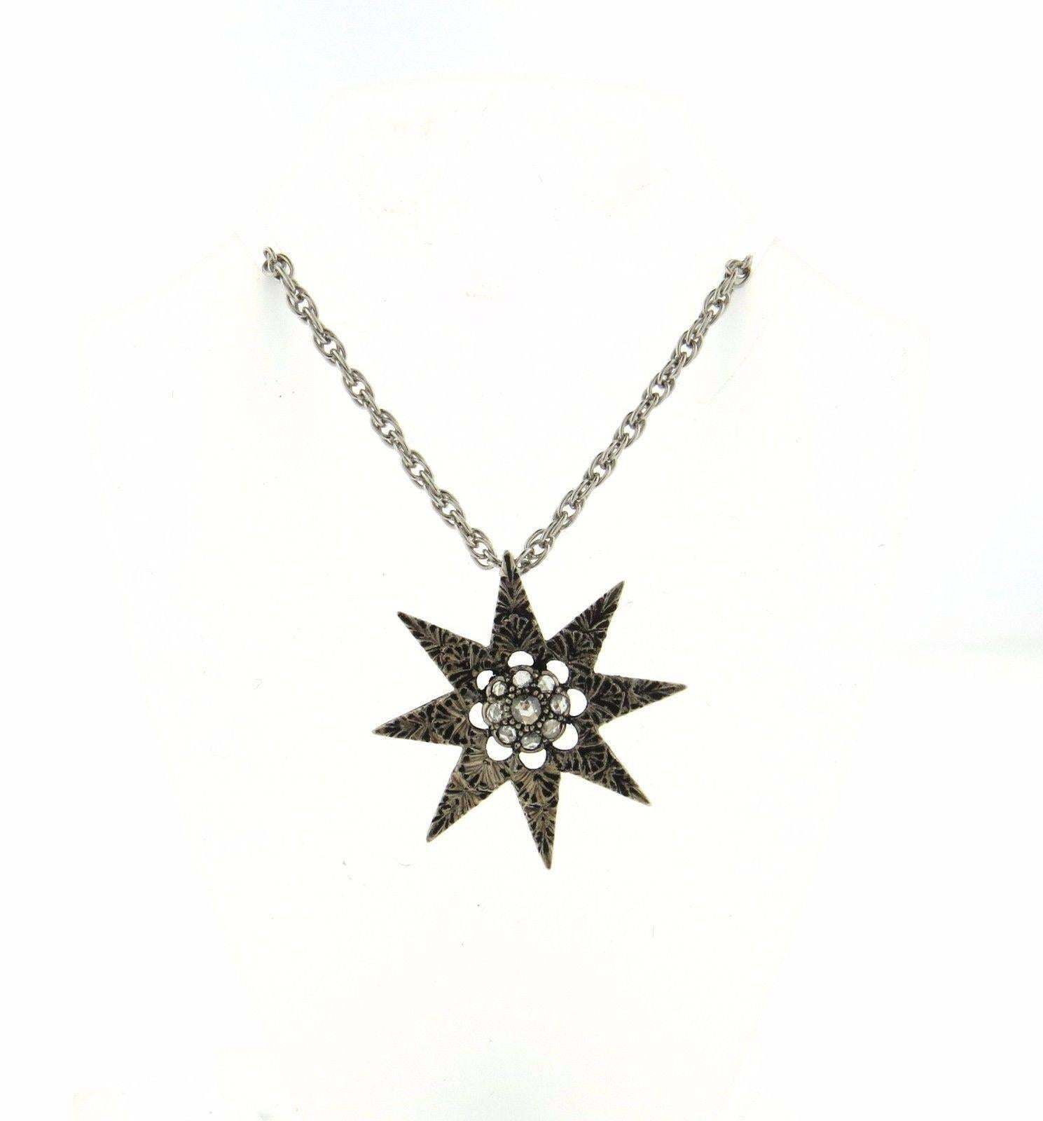Women's Buccellati Diamond Silver Gold Star Pendant Necklace