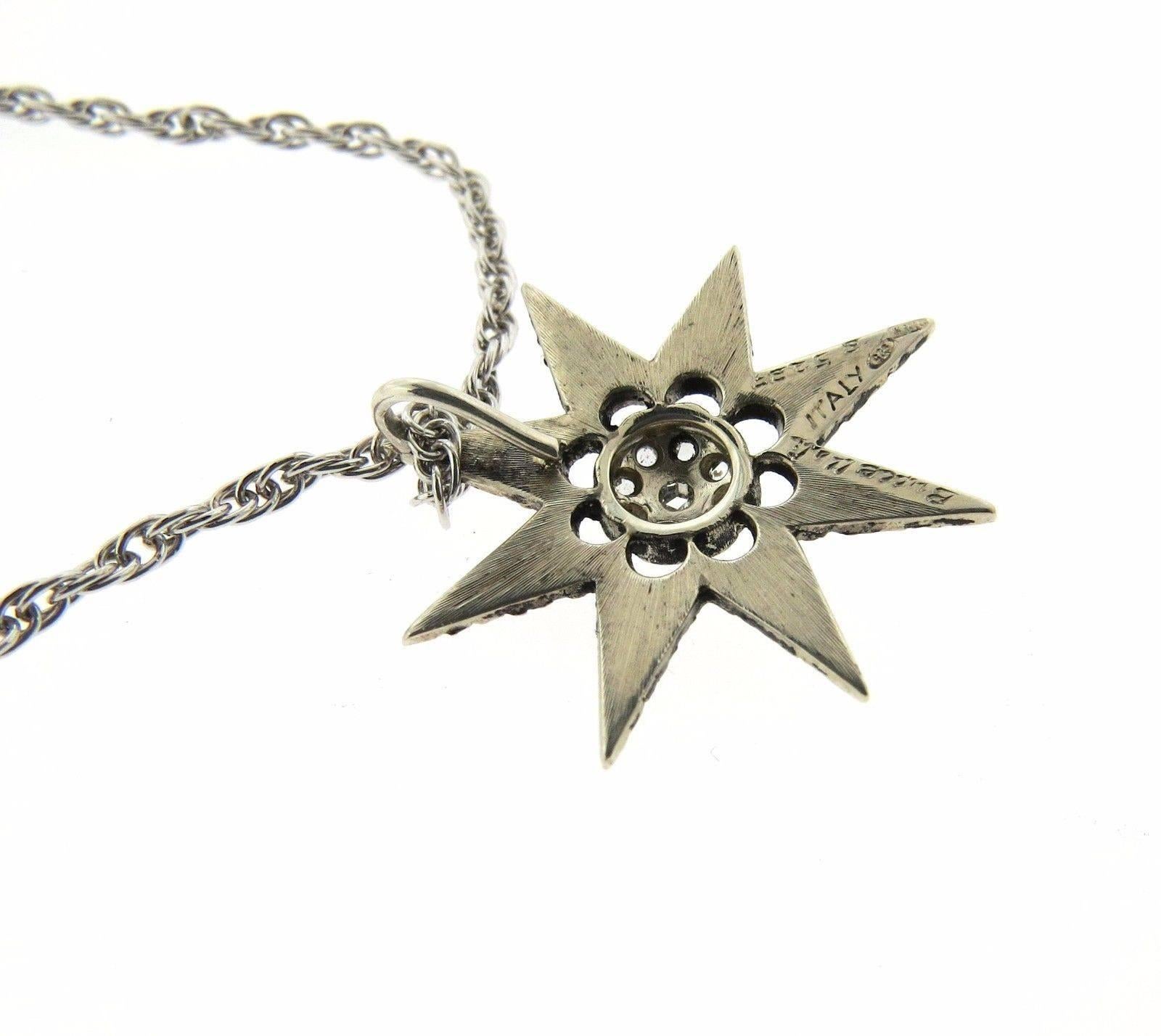 Buccellati Diamond Silver Gold Star Pendant Necklace In Excellent Condition In Lambertville, NJ
