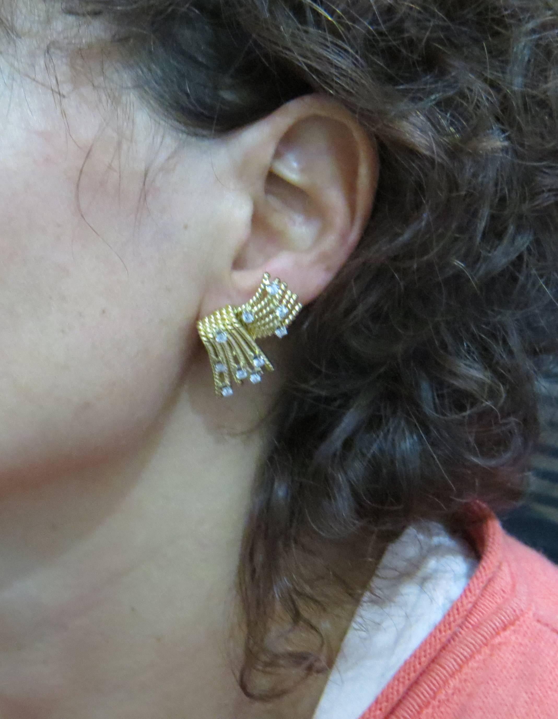 Tiffany & Co. Schlumberger Diamond Gold Platinum V Rope Earrings In Excellent Condition In Lambertville, NJ
