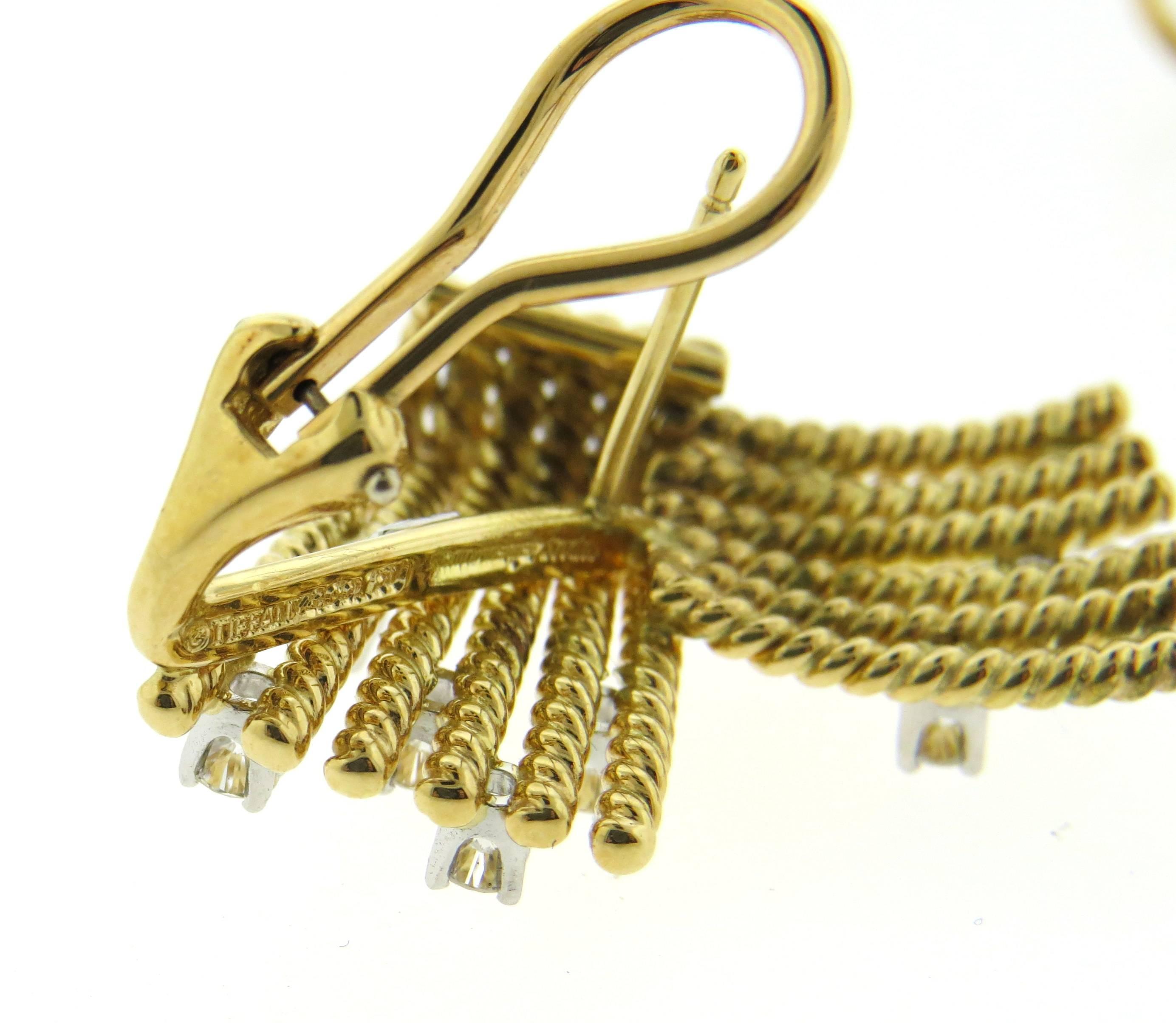Tiffany & Co. Schlumberger Diamant Gold Platin V Seil Ohrringe im Zustand „Hervorragend“ in Lambertville, NJ