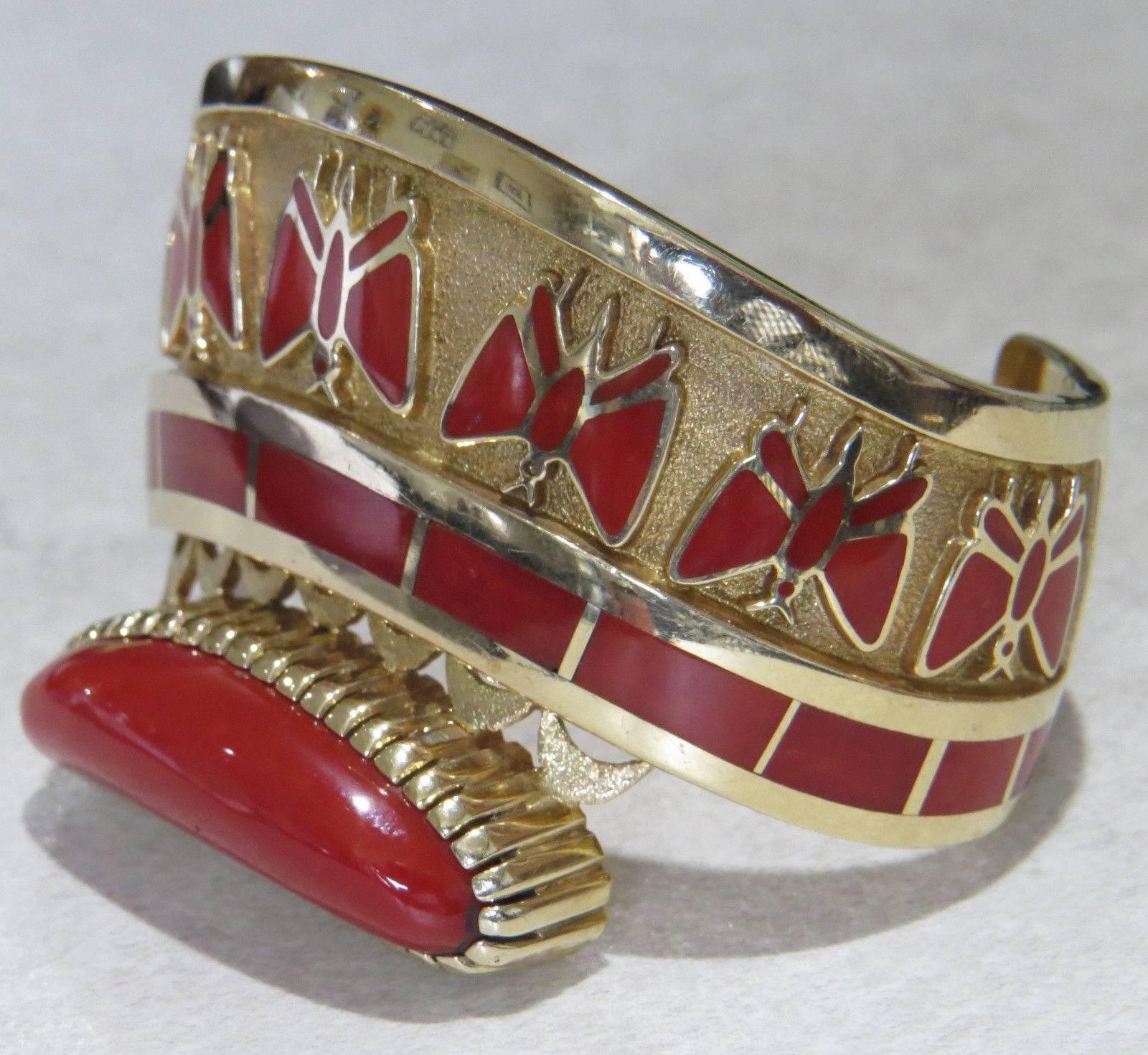 Vernon Haskie Native American Navajo Koralle Gold Manschette Armband für Damen oder Herren
