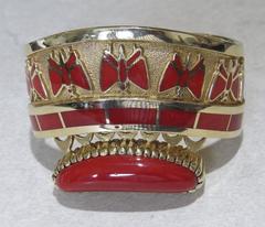 Vernon Haskie Native American Navajo Coral Gold Cuff Bracelet