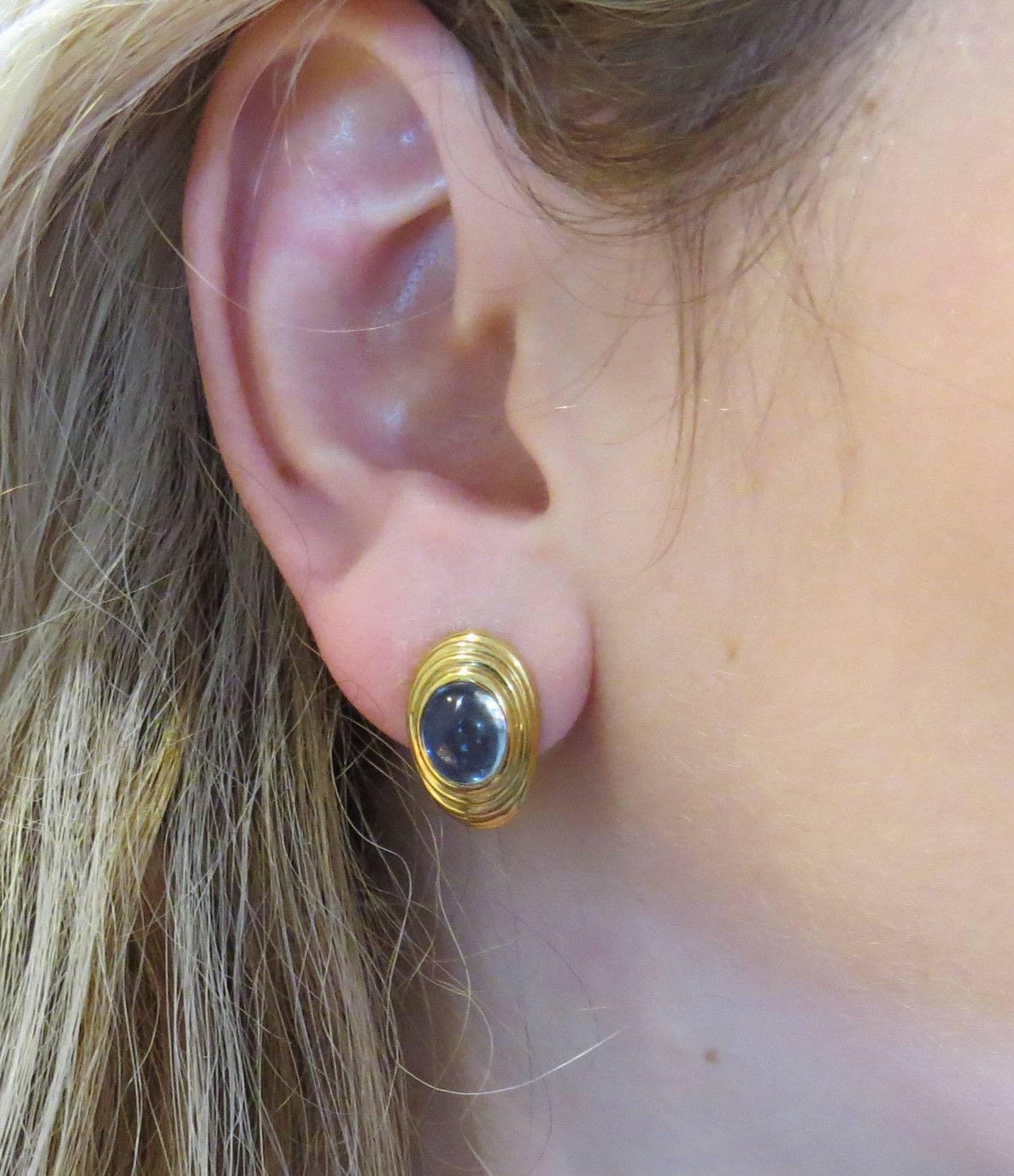 Women's Bulgari Blue Gemstone Cabochon Gold Earrings