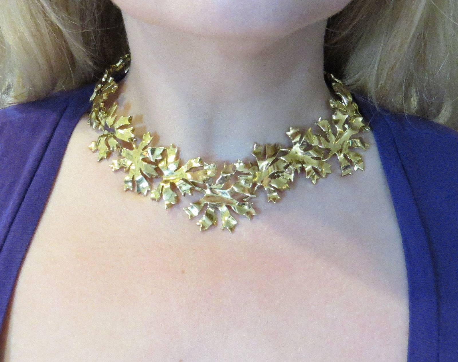 1990s Tiffany & Co. Impressive Gold Platinum Leaf Motif Necklace 2