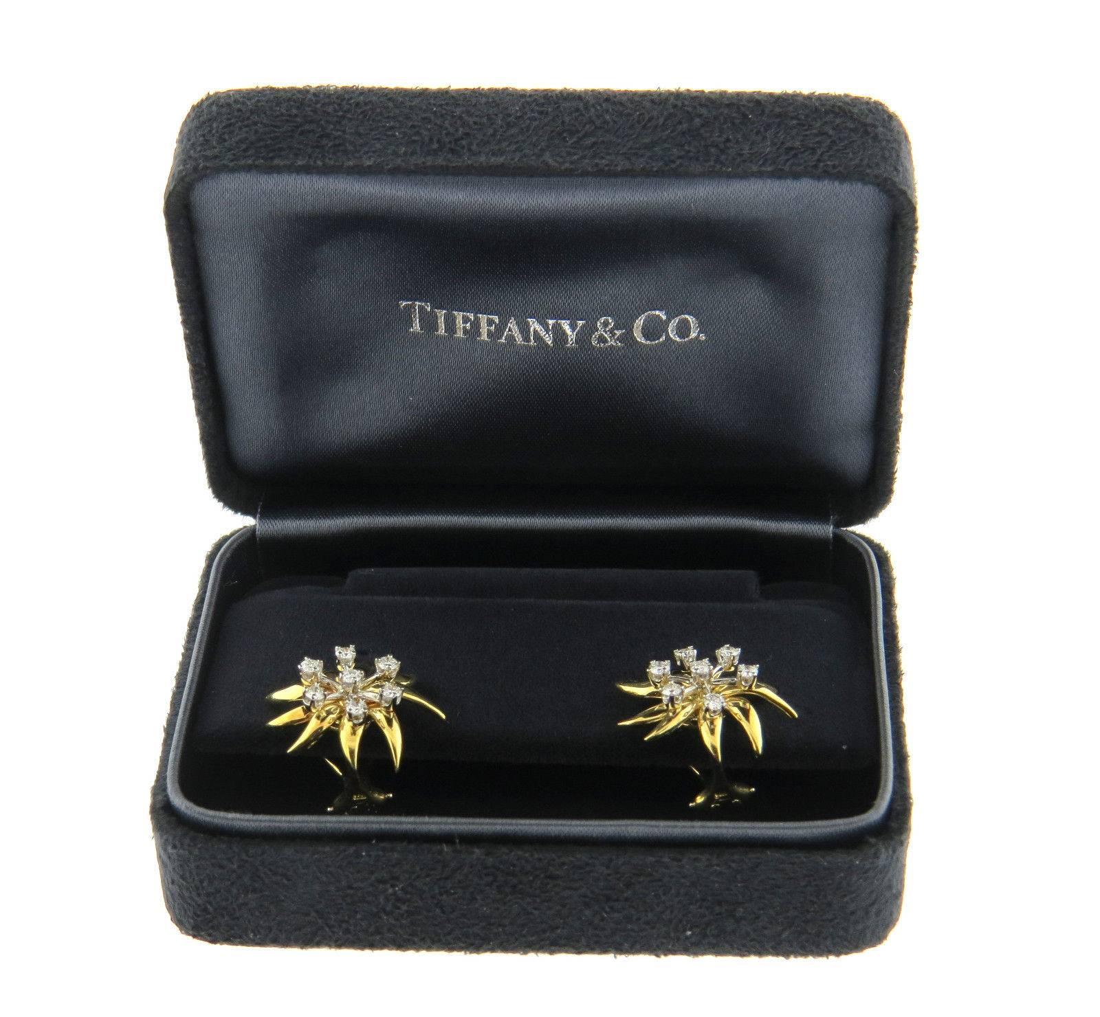 Tiffany & Co. Schlumberger Diamond Gold Platinum Flame Earrings In Excellent Condition In Lambertville, NJ