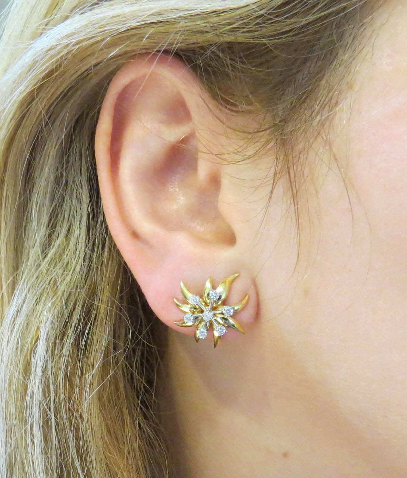 Women's Tiffany & Co. Schlumberger Diamond Gold Platinum Flame Earrings