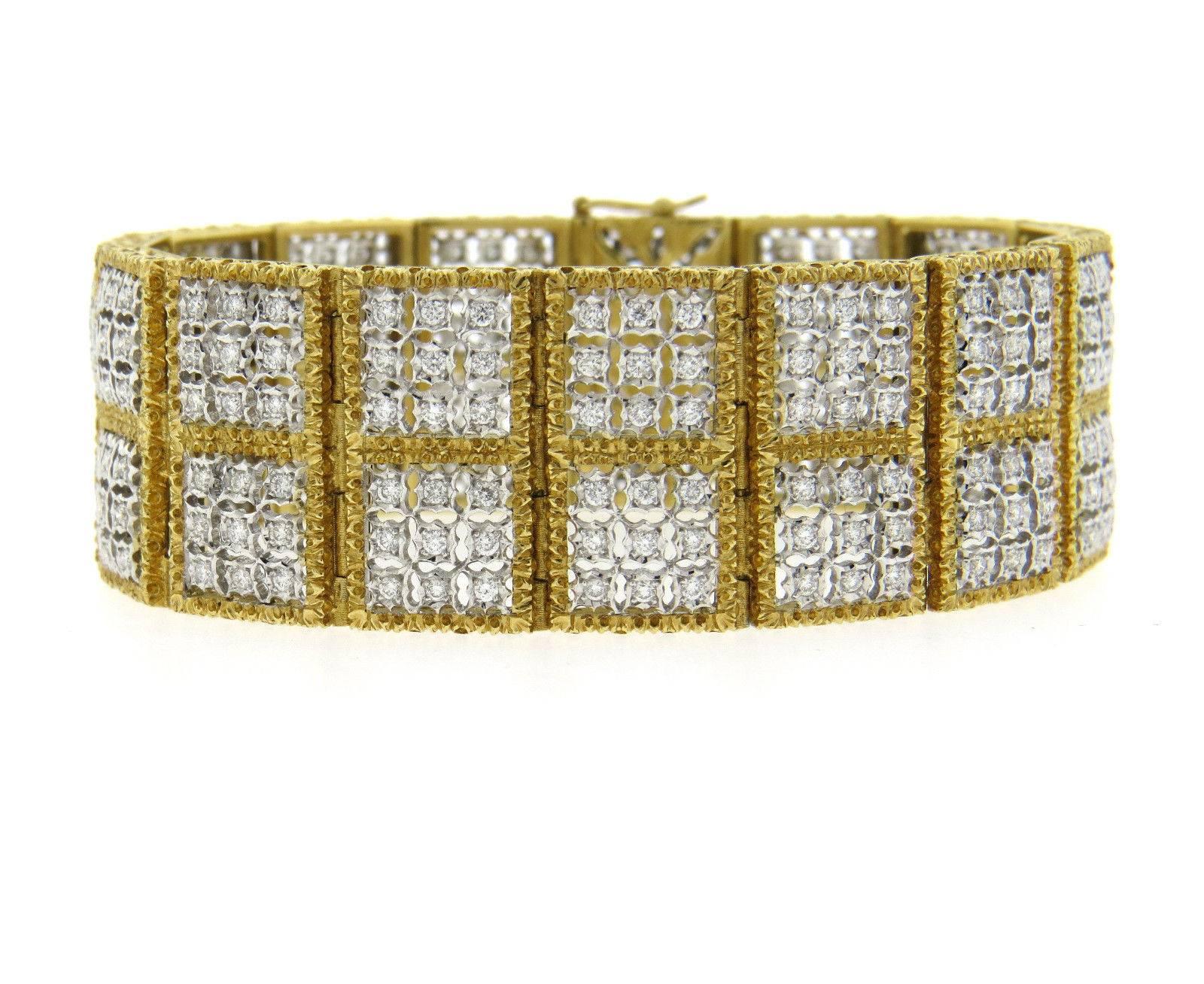 An 18k white and yellow gold bracelet set with 2.70ctw of GH/VS diamonds.  The bracelet is 7 1/16