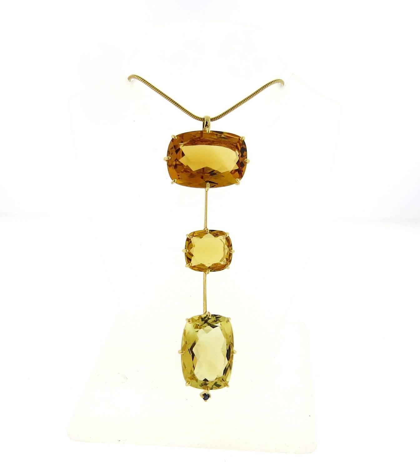  Sunrise Citrine Sapphire Diamond Gold Pendant Necklace at 1stdibs
