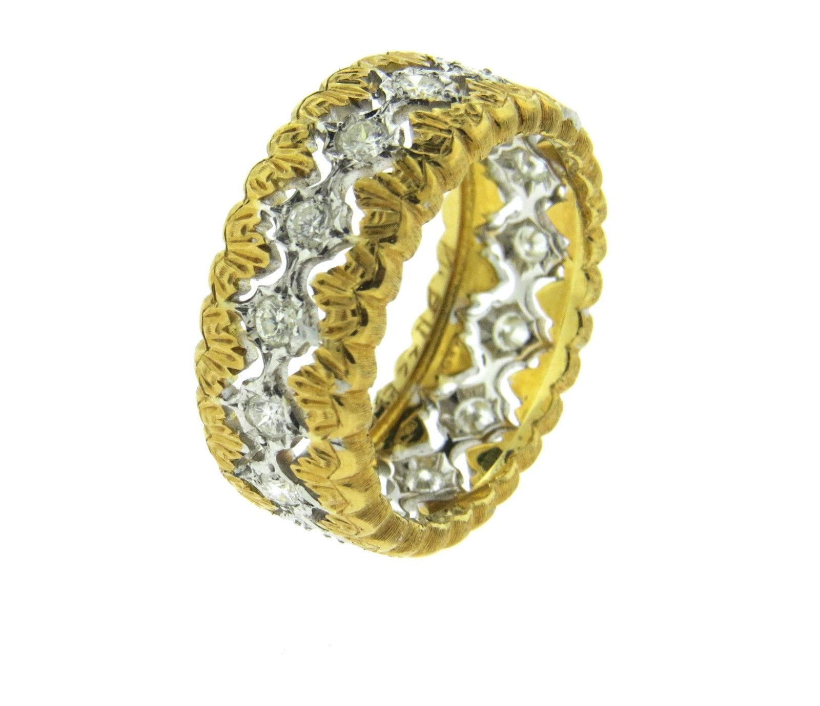 Mario Buccellati Diamond Gold Wedding Band Ring In Excellent Condition In Lambertville, NJ